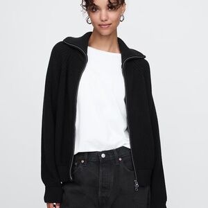 Gap Black Shaker-Stitch Zip Cardigan - Sz Small NWT